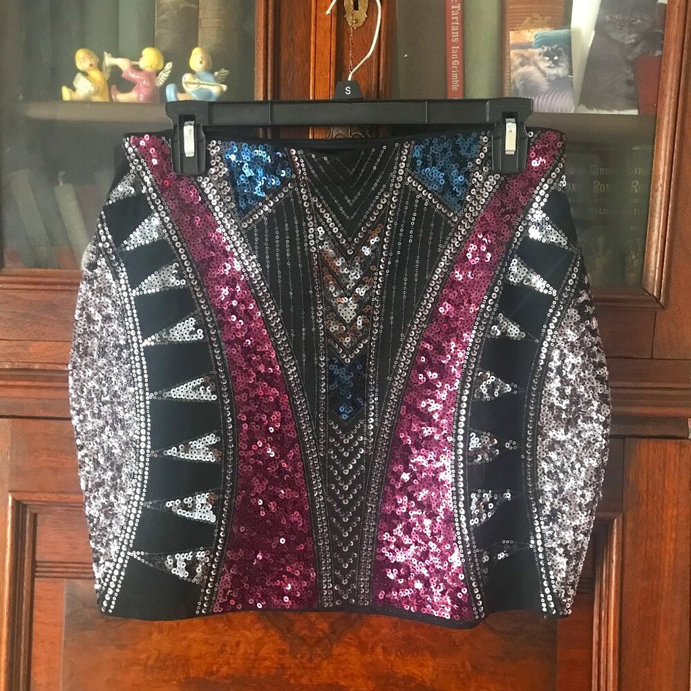 Express Geometric Multicolored Sequin Miniskirt S… - image 1